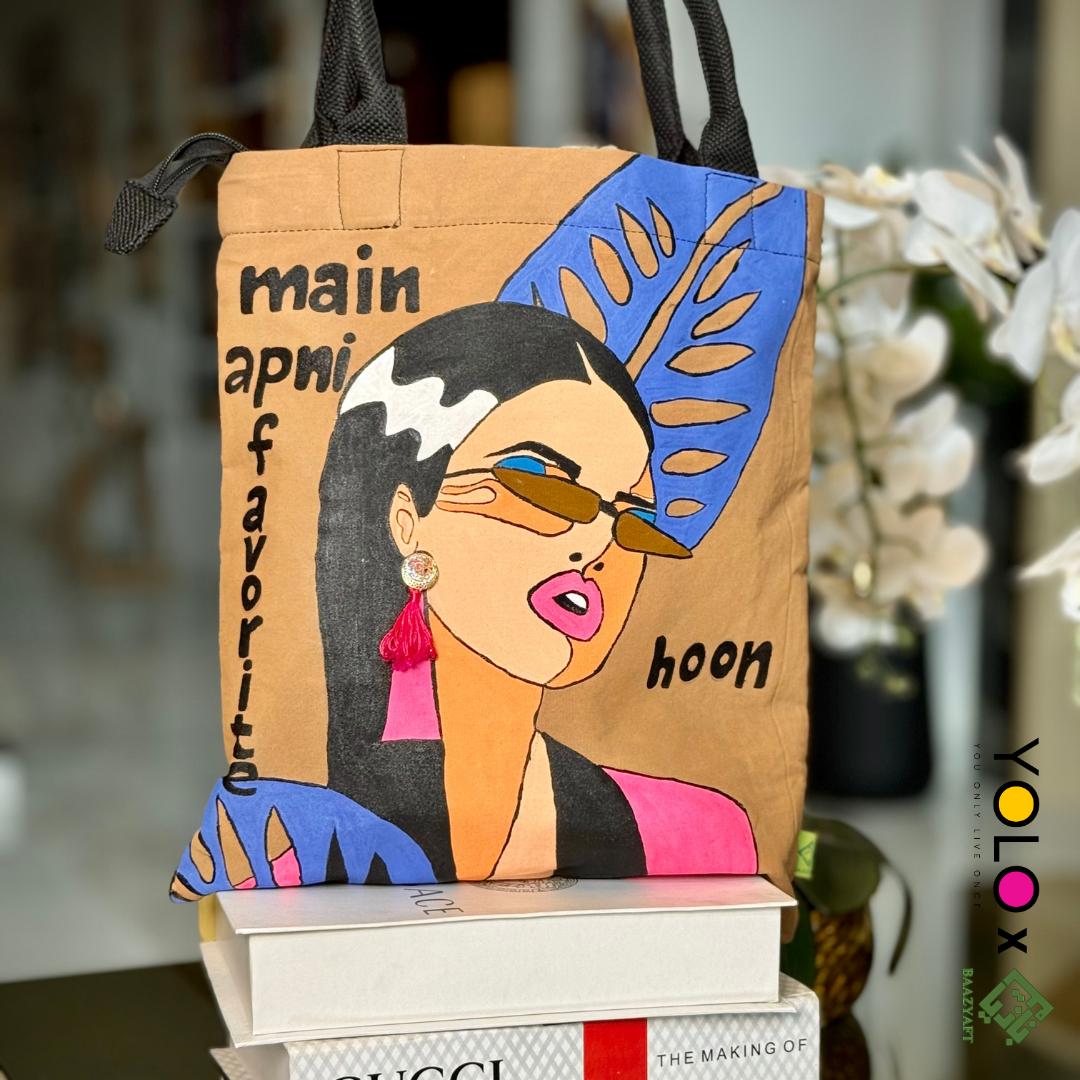 HANDCRAFTED AND HANDPAINTED TOTE BAG WITH SIMPLE STRAP BAZ-B25-0019