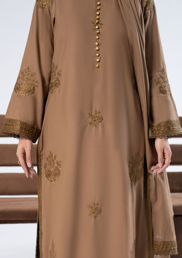 3Pc Embroidered Alpine Karandi Camel Brown SAY-W26-0017