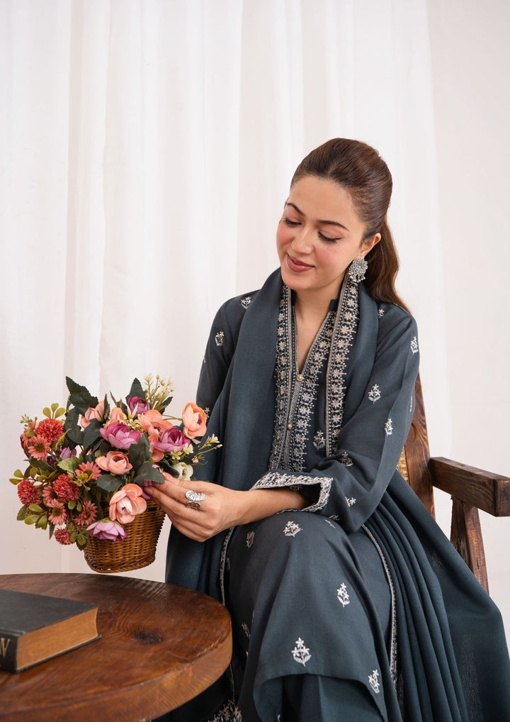 3pc Embroidered Silk Karandi with Embroidered Border Shawl AML-W25-0031