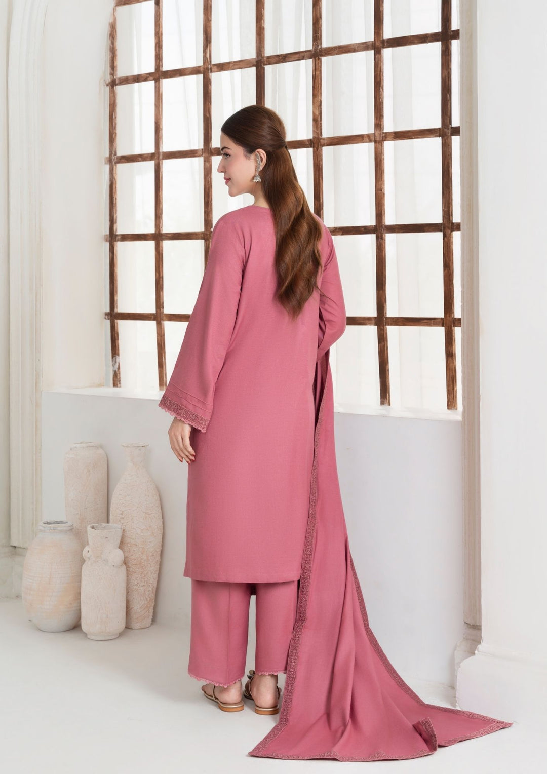 3Pc Embroidered Alpine Wool with Embroidered Border Shawl AML-W25-0016