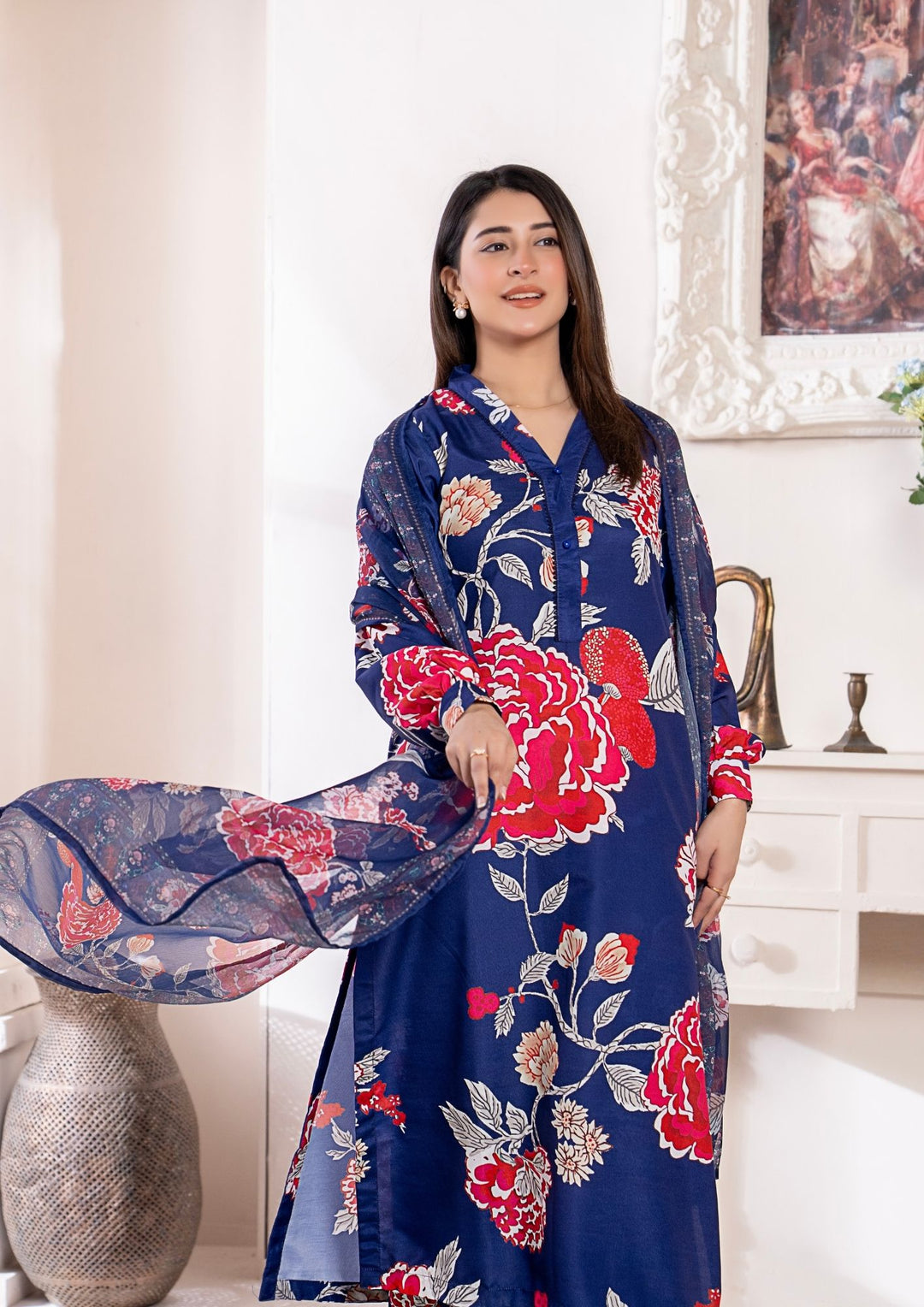 3Pc Printed Arabic Silk Lawn with Chiffon Dupatta Gulmeena-G26-0002
