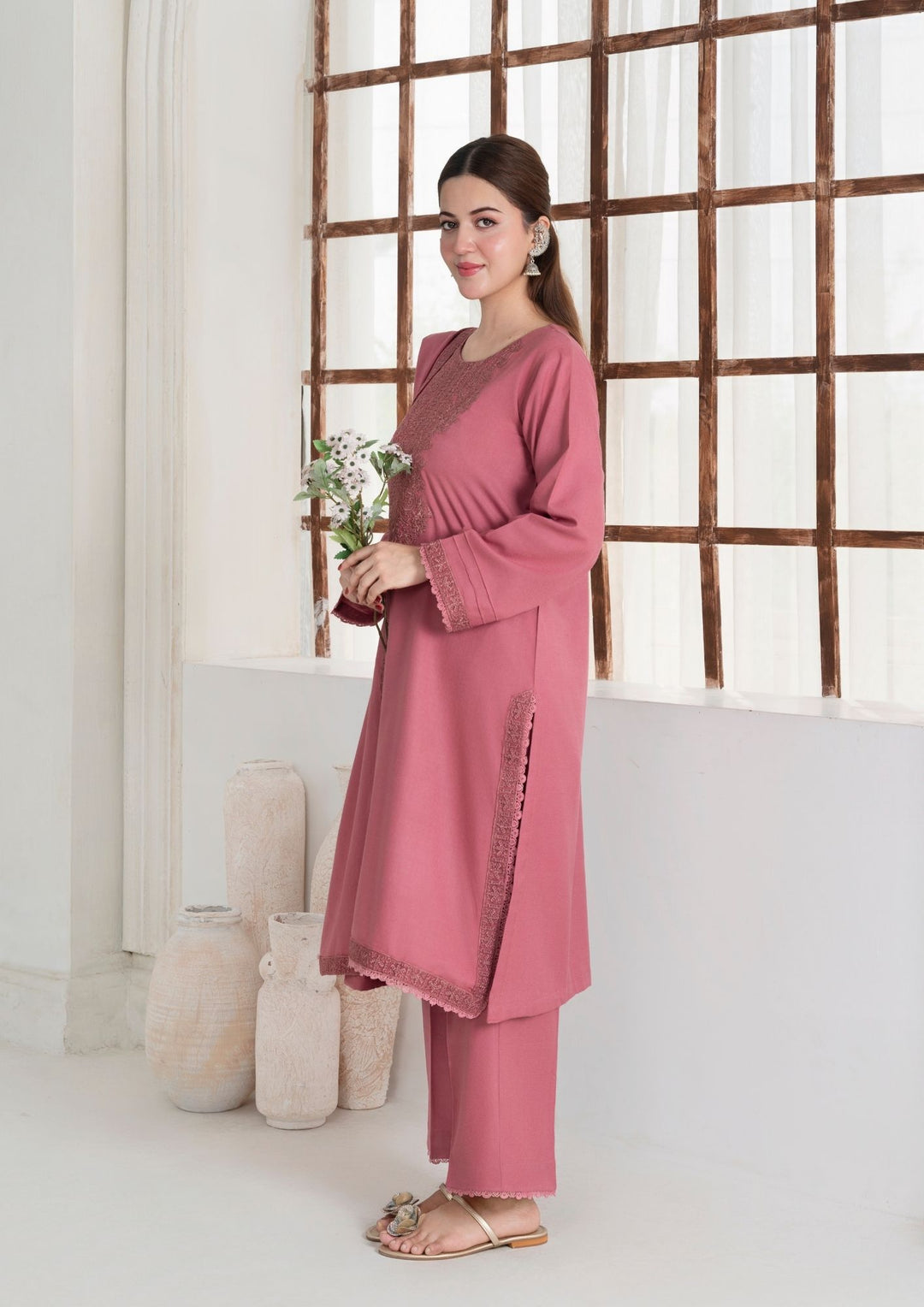 3Pc Embroidered Alpine Wool with Embroidered Border Shawl AML-W25-0016
