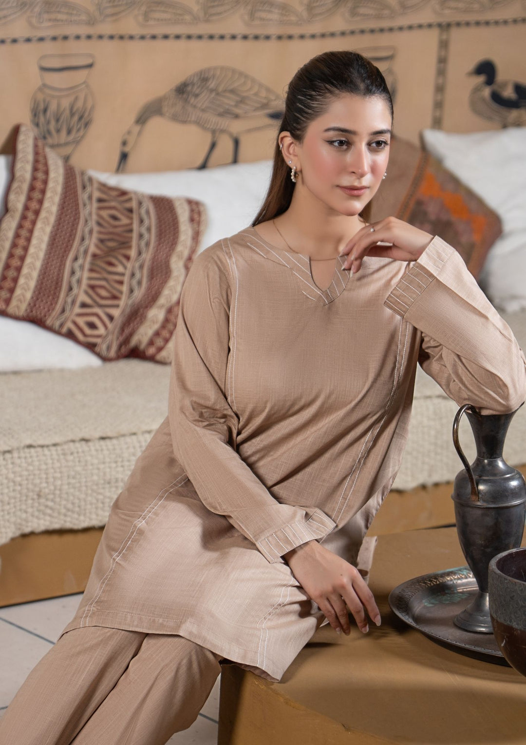 2Pc Cotton Lawn Sand Beige ROZ-R26-0008