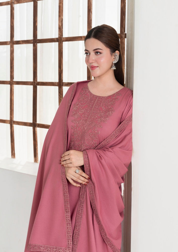 3Pc Embroidered Alpine Wool with Embroidered Border Shawl AML-W25-0016