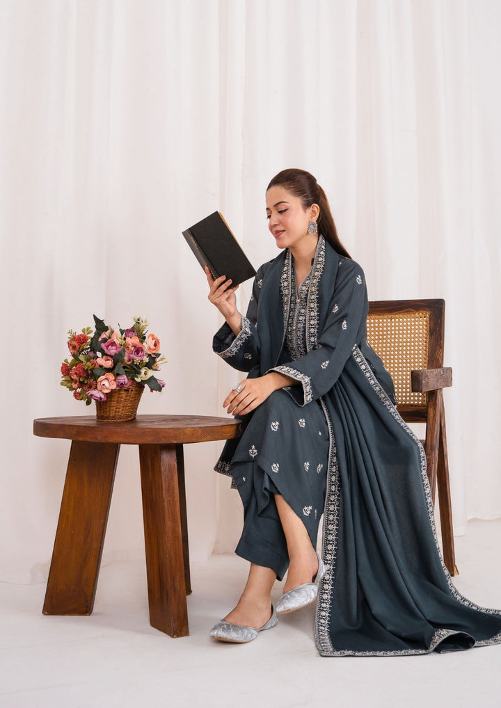 3pc Embroidered Silk Karandi with Embroidered Border Shawl AML-W25-0031