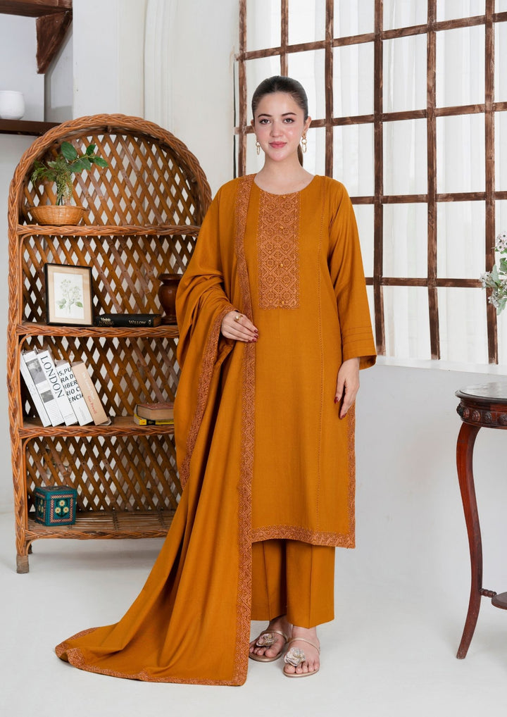 3Pc Embroidered Alpine Wool with Embroidered Border Shawl AML-W25-0017
