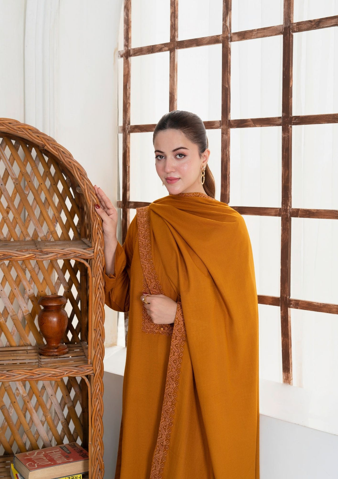 3Pc Embroidered Alpine Wool with Embroidered Border Shawl AML-W25-0017