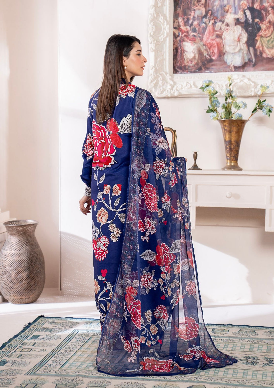 3Pc Printed Arabic Silk Lawn with Chiffon Dupatta Gulmeena-G26-0002