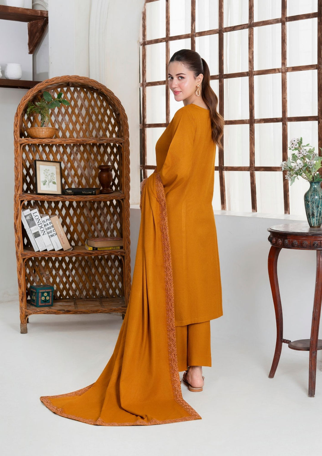 3Pc Embroidered Alpine Wool with Embroidered Border Shawl AML-W25-0017