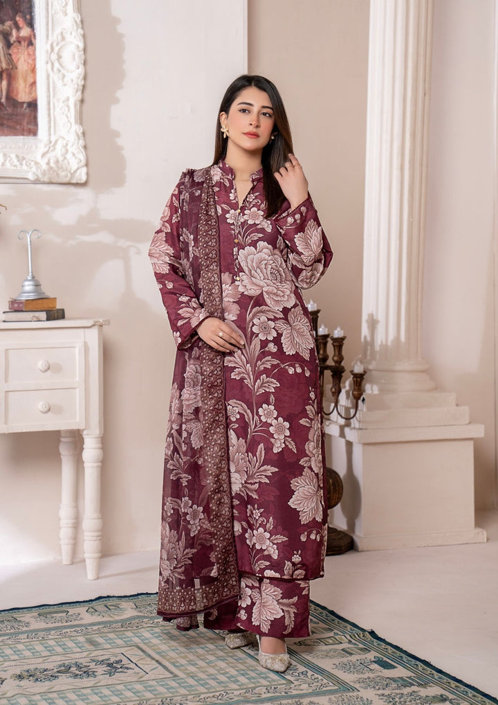 3Pc Printed Arabic Silk Lawn with Chiffon Dupatta Gulmeena-G26-0003