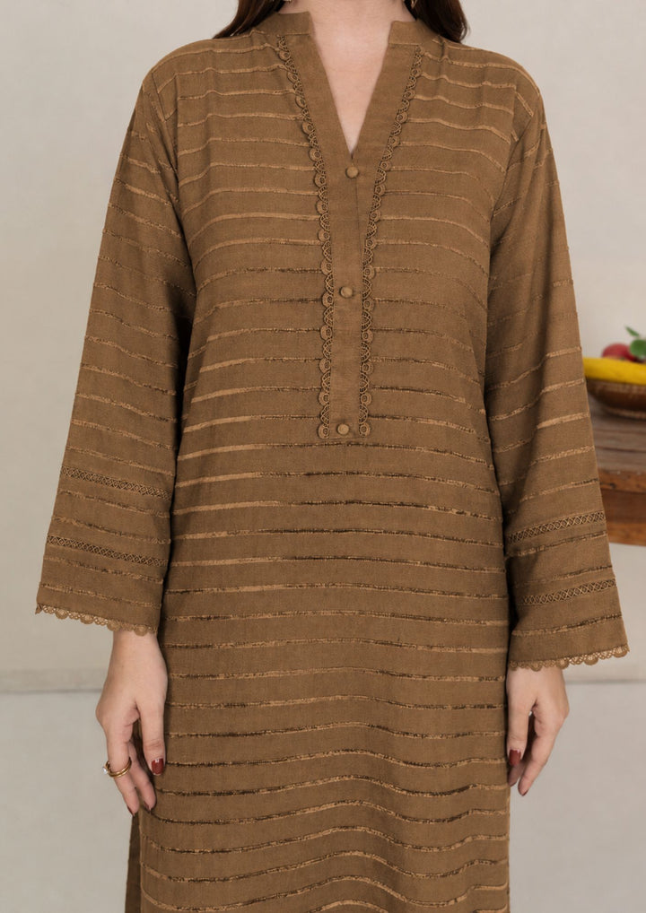 3pc Alpine Velvet Shirt with Velvet Border Shawl and Plain Trouser Chikoo AML-W26-0002