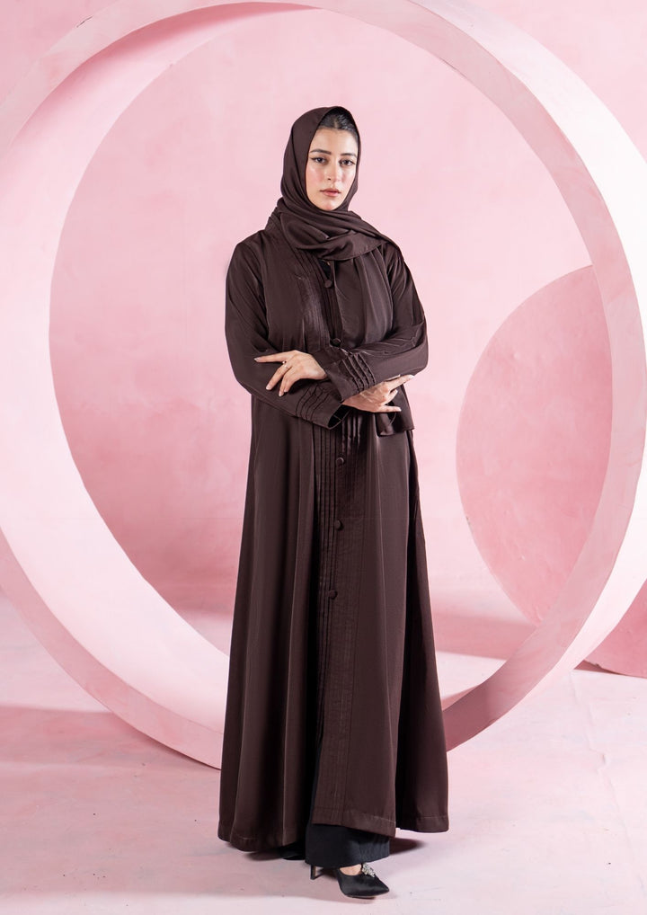 Mocha Pleated Button Abaya ABL-A26-0002
