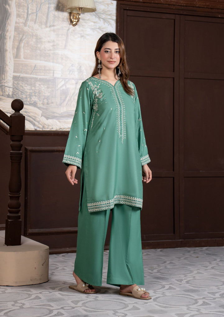 2Pc Multi Embroidered Alpine Marina Sea Green SAY-W26-0030