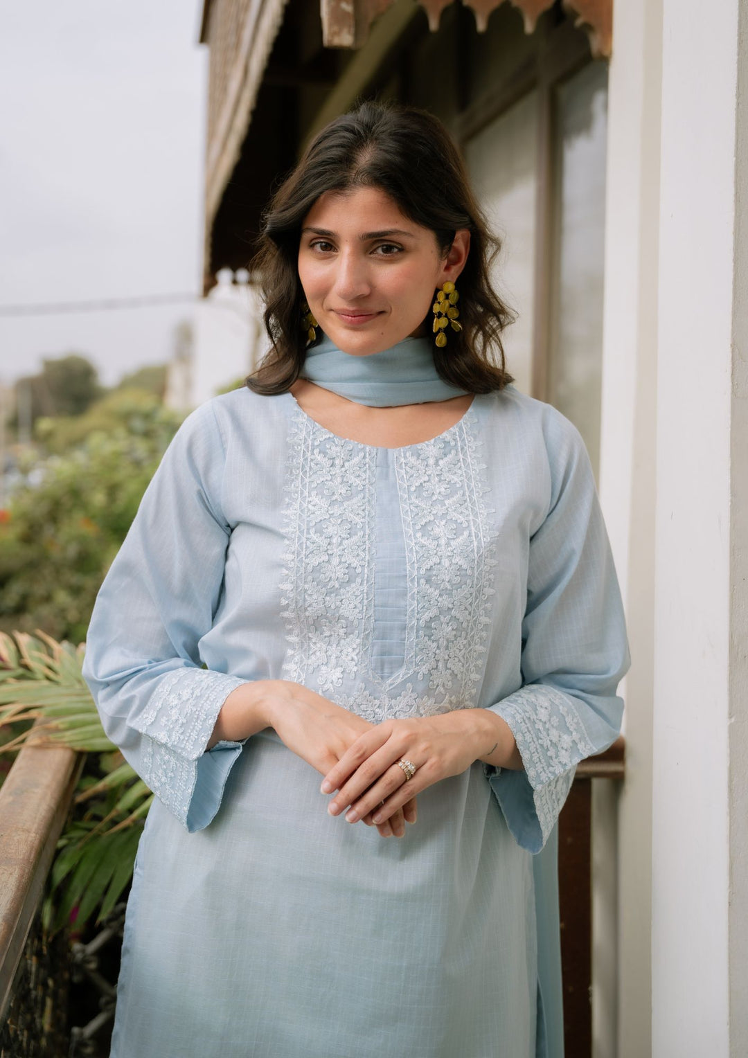 3Pc Ice Blue Embroidered Lawn with Chiffon Dupatta RIW-R26-0006