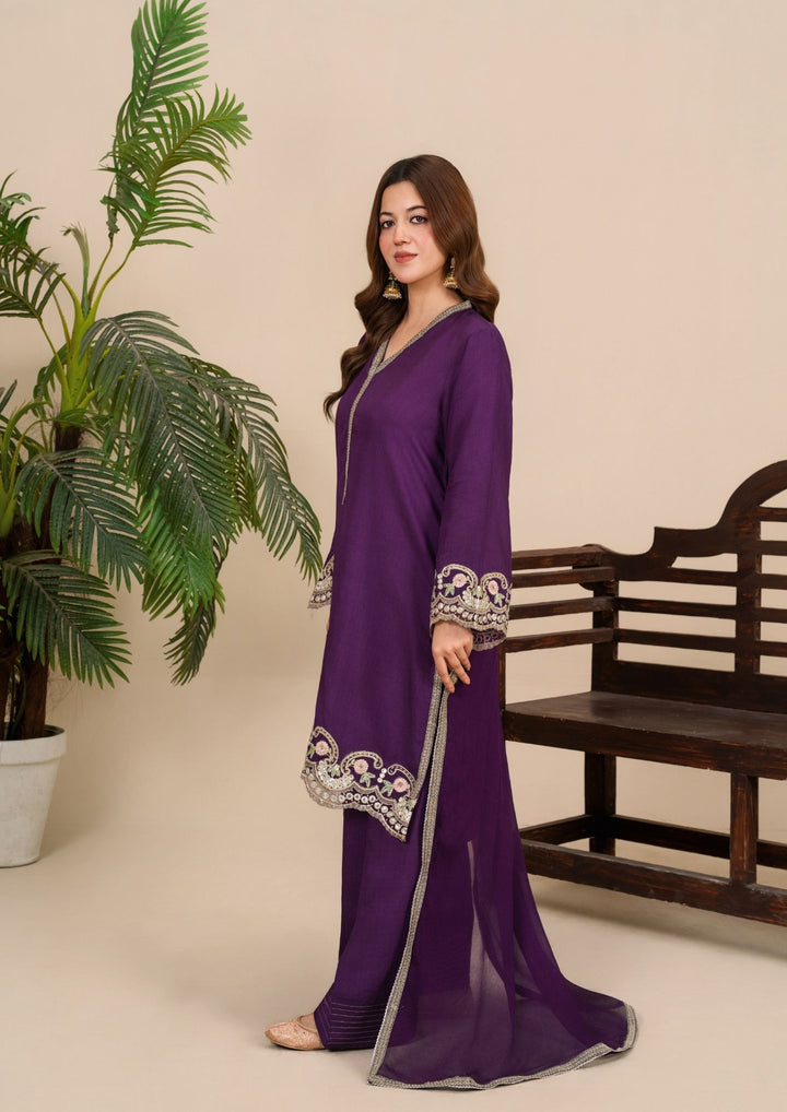 3-Piece Silk Viscose Suit with Chiffon Dupatta & Farshi Shalwar | BASANT-B25-0002