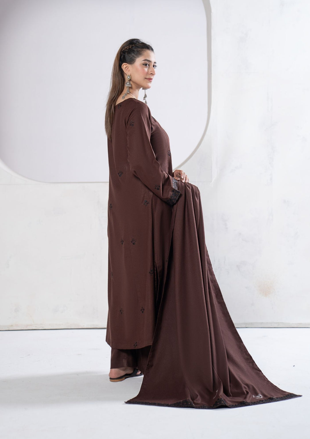 3Pc Embroidered Alpine Karandi Chocolate SAY-W26-0002