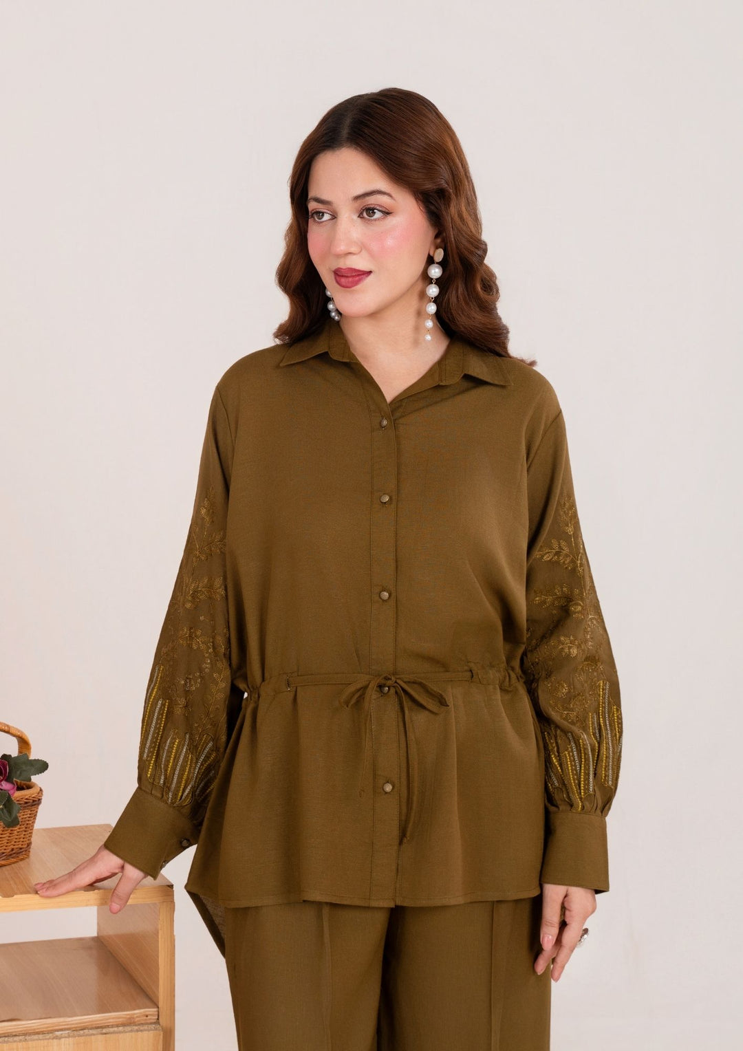 2Pc Embroidered Silk Karandi Olive Moss JUPITER-F25-0026