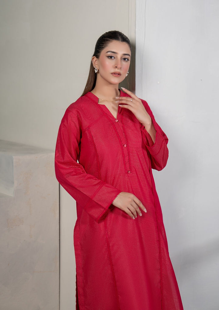 2Pc Golden Stripe Maisuri Lawn Bright Maroon ROZ-R26-0012