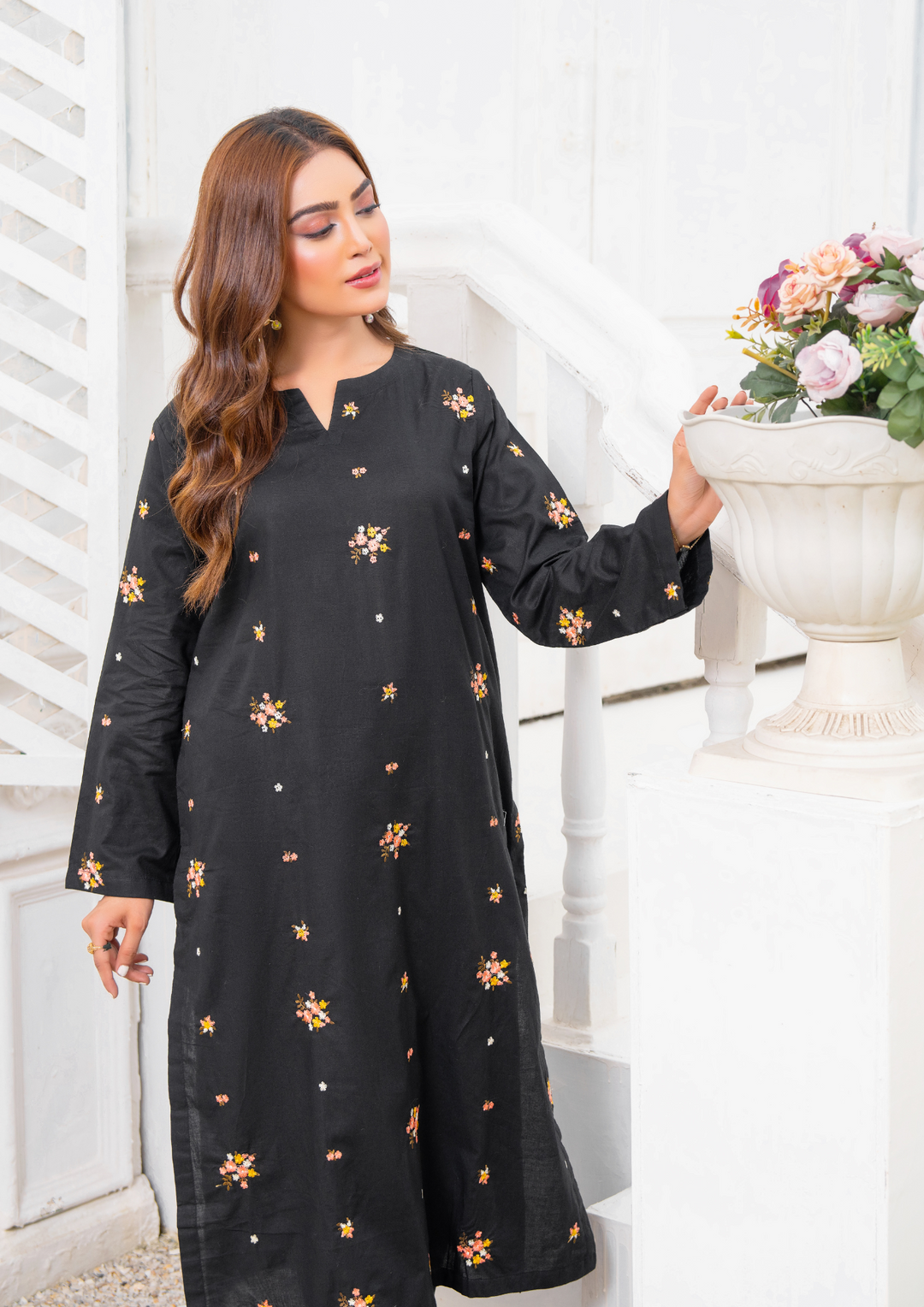 2 Pc Multi Embroidered Cotton Lawn Black ELD-0002