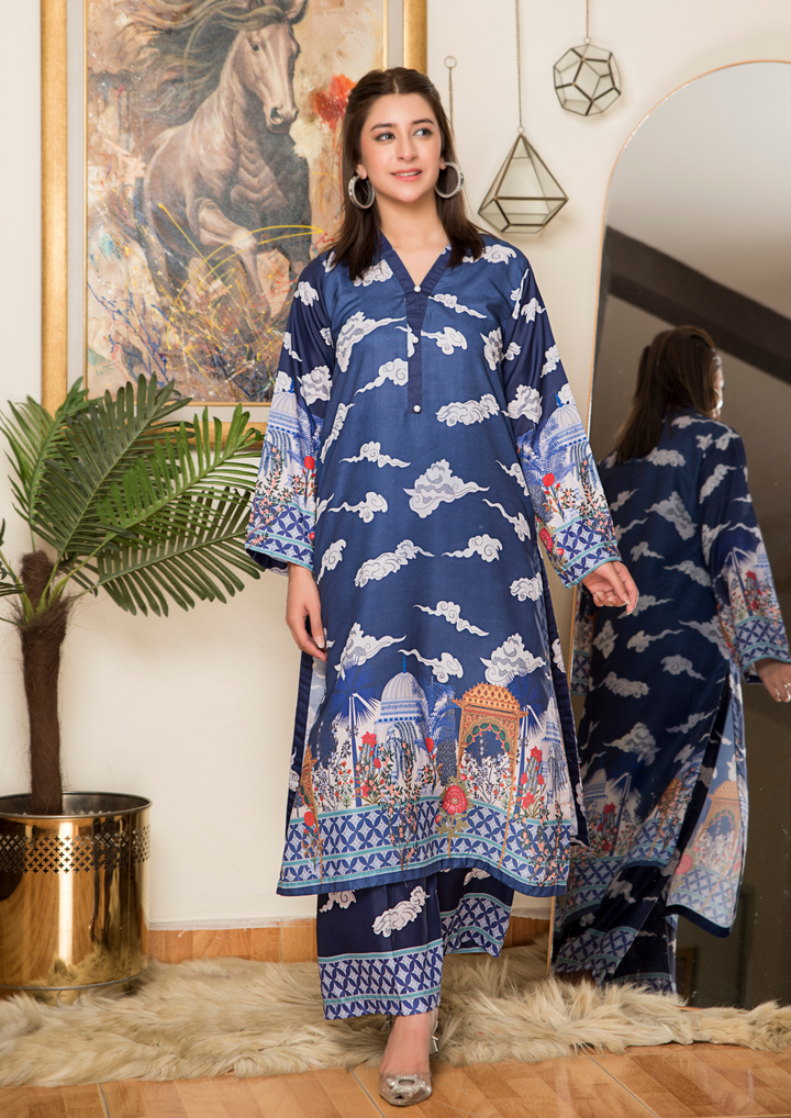 2Pc Printed Arabic Silk Lawn Set ASLS-A25-0006