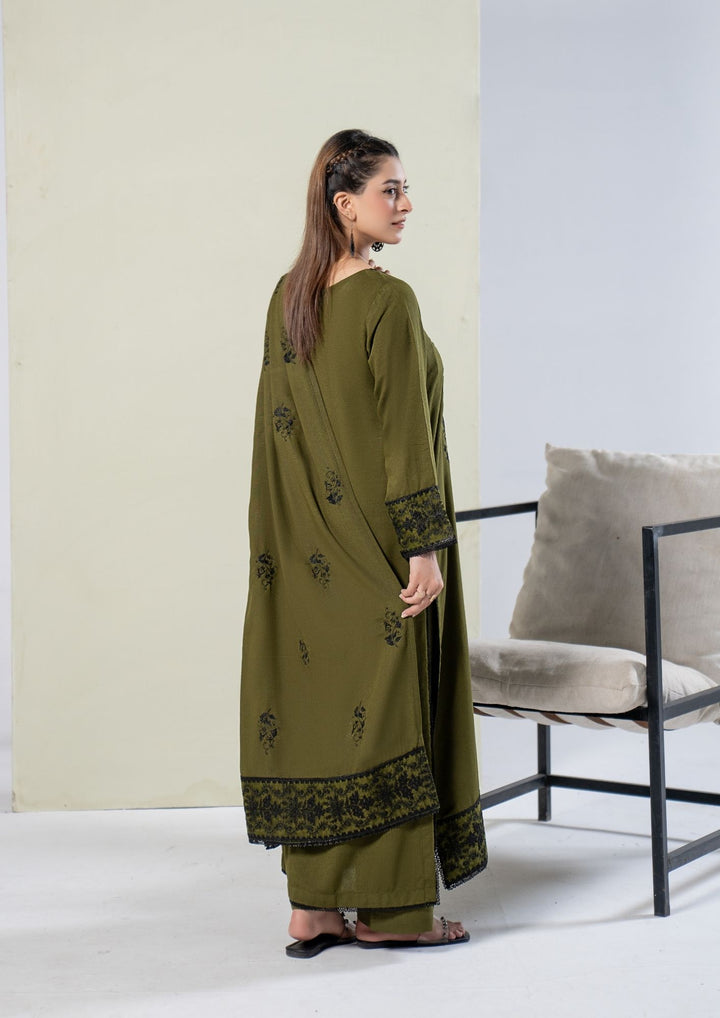 3Pc Embroidered Alpine Karandi Olive Green SAY-W26-0019
