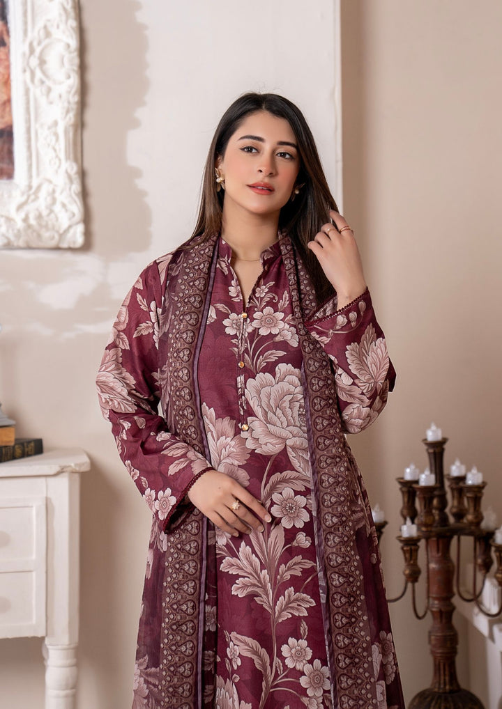 3Pc Printed Arabic Silk Lawn with Chiffon Dupatta Gulmeena-G26-0003