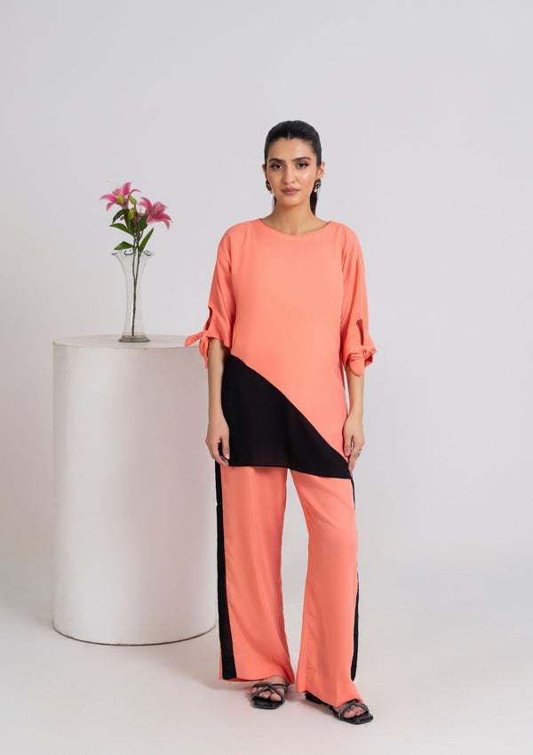 2PC Peach Noir Tie-Sleeve Georgette Set JUPITER-F25-0009