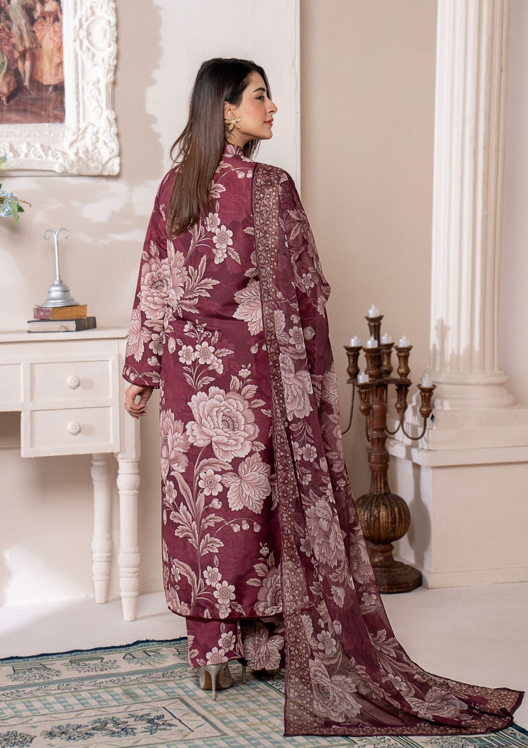 3Pc Printed Arabic Silk Lawn with Chiffon Dupatta Gulmeena-G26-0003