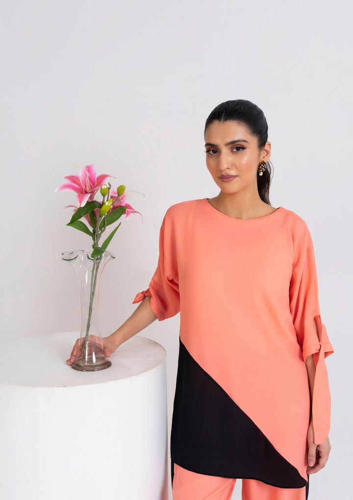 2PC Peach Noir Tie-Sleeve Georgette Set JUPITER-F25-0009