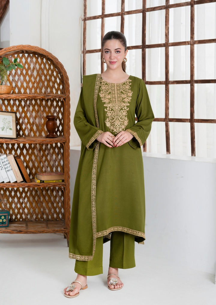 3Pc Tilla Embroidered Silk Karandi with Tilla Embroidered Border Shawl AML-W25-0015