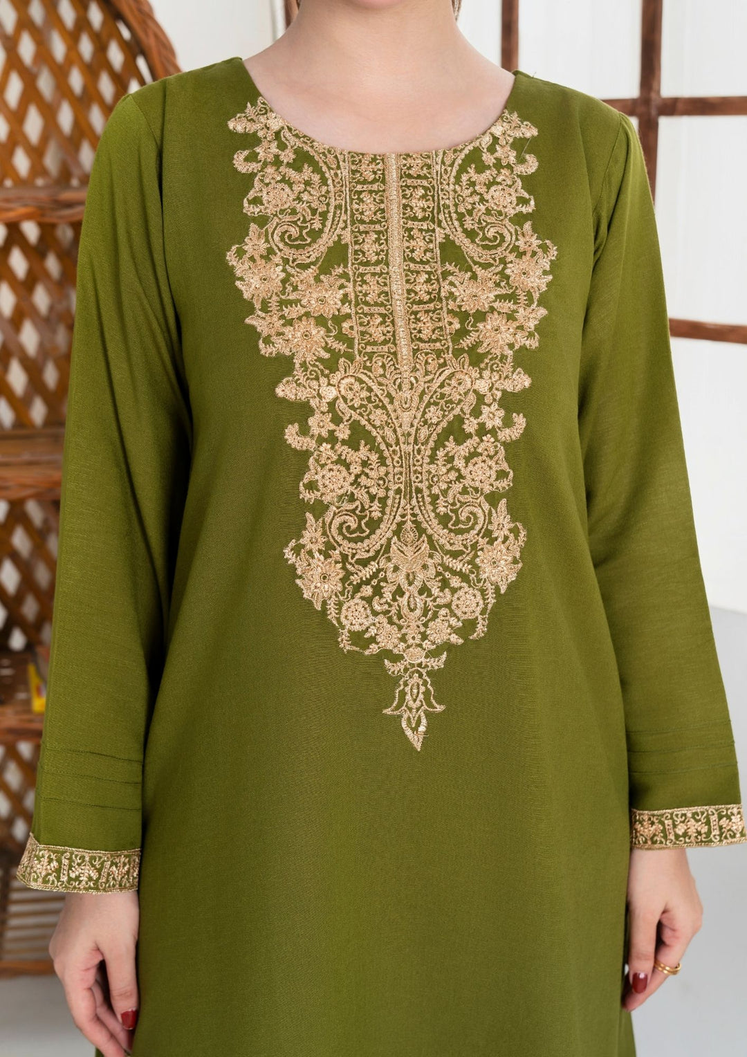 3Pc Tilla Embroidered Silk Karandi with Tilla Embroidered Border Shawl AML-W25-0015