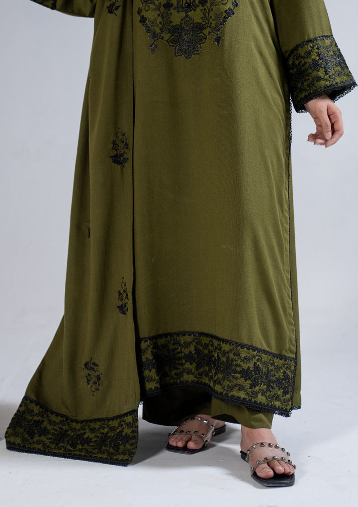 3Pc Embroidered Alpine Karandi Olive Green SAY-W26-0019