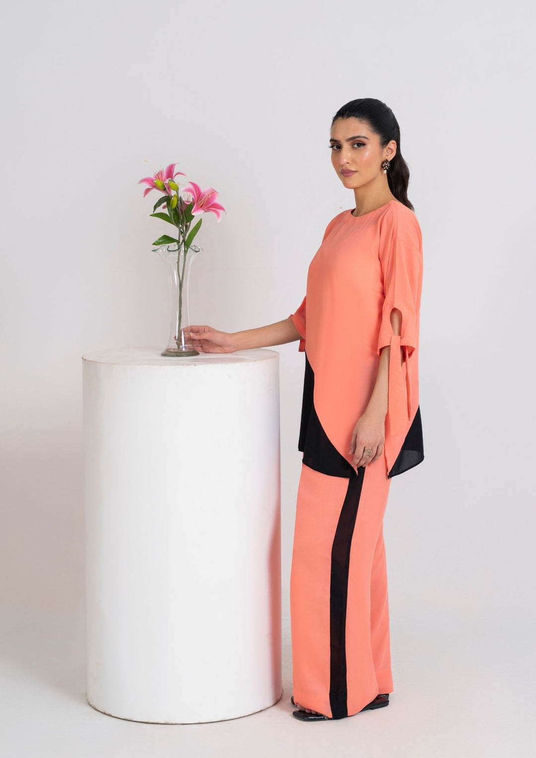 2PC Peach Noir Tie-Sleeve Georgette Set JUPITER-F25-0009