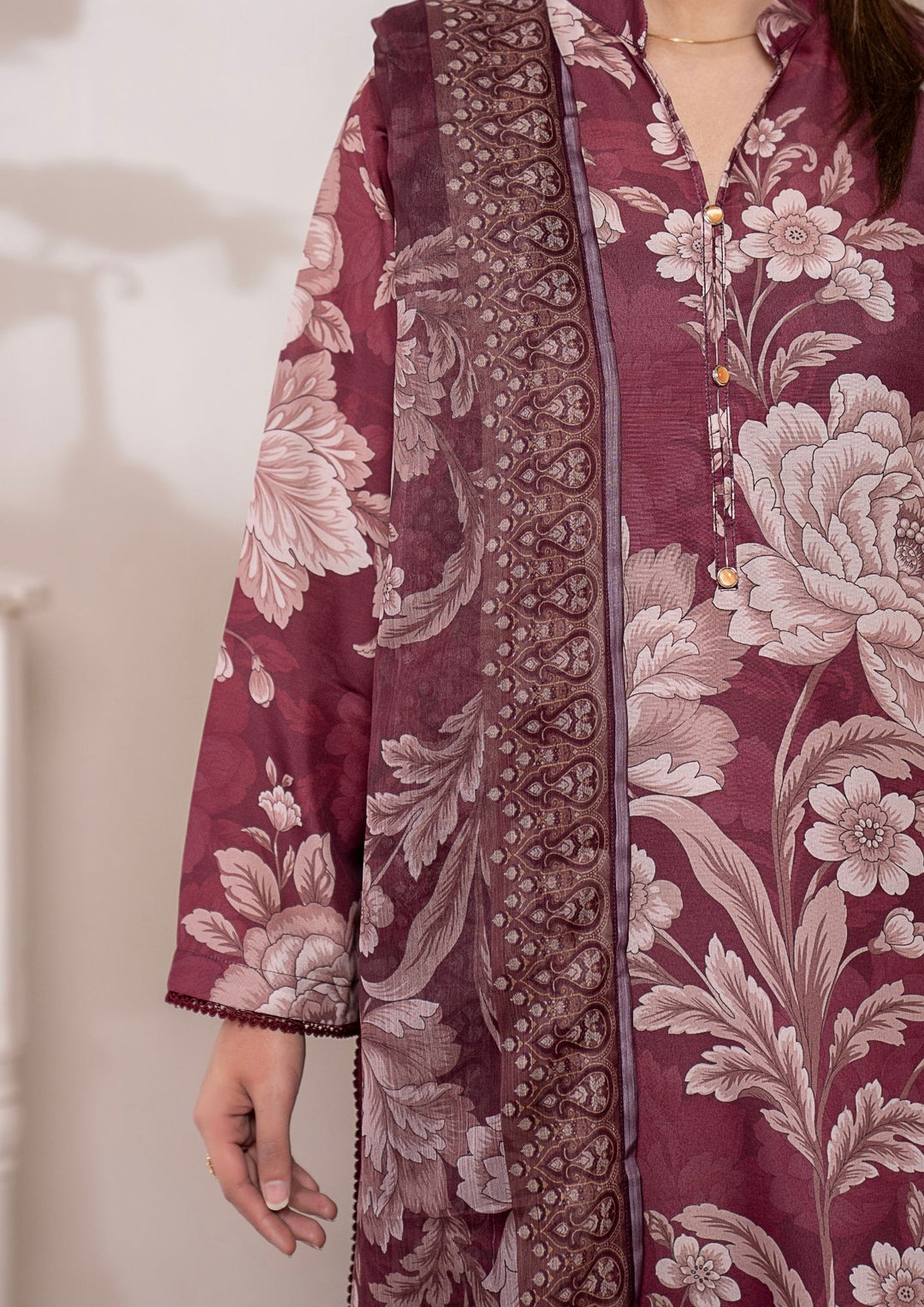 3Pc Printed Arabic Silk Lawn with Chiffon Dupatta Gulmeena-G26-0003
