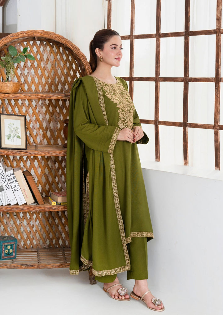 3Pc Tilla Embroidered Silk Karandi with Tilla Embroidered Border Shawl AML-W25-0015
