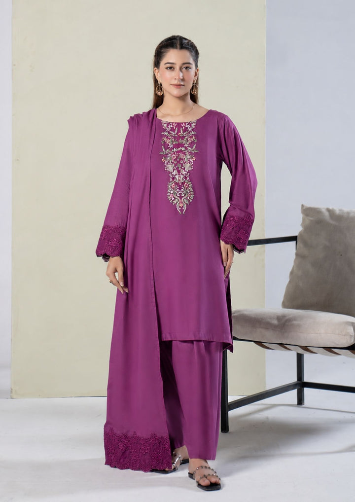 3Pc Embroidered Alpine Karandi Magenta SAY-W26-0020