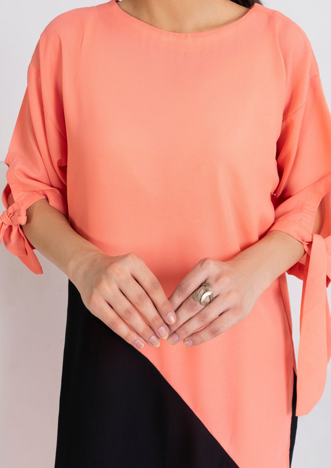 2PC Peach Noir Tie-Sleeve Georgette Set JUPITER-F25-0009