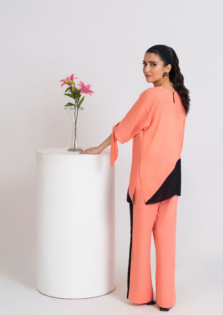 2PC Peach Noir Tie-Sleeve Georgette Set JUPITER-F25-0009