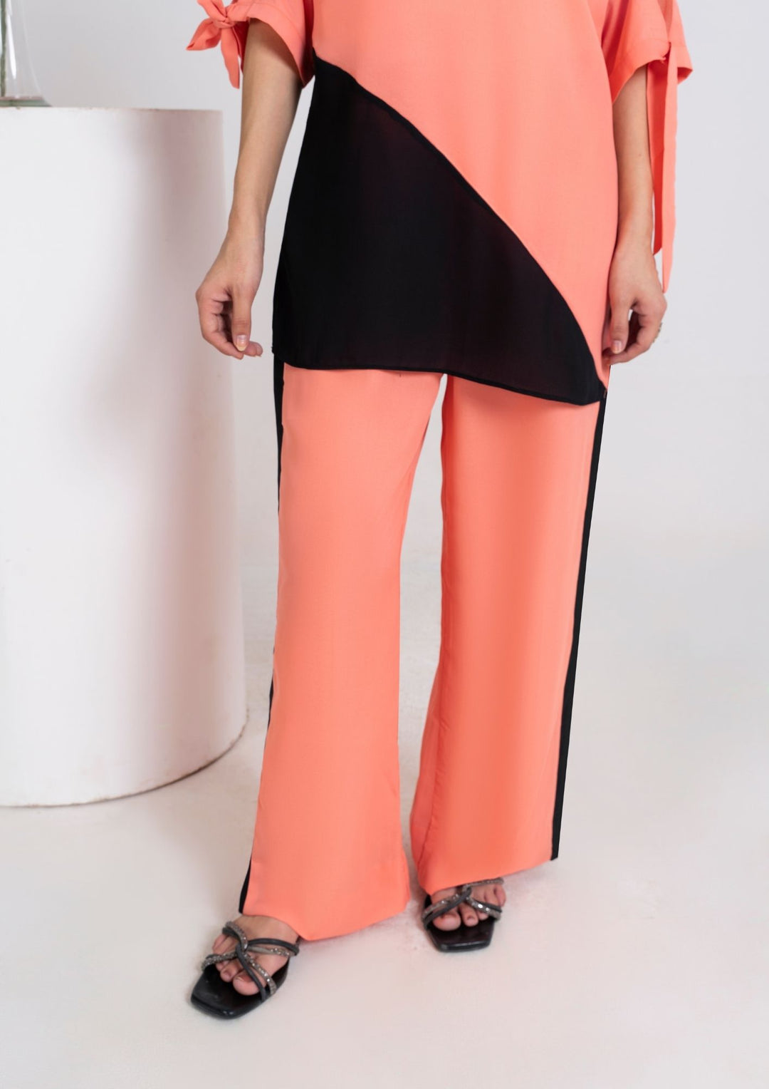 2PC Peach Noir Tie-Sleeve Georgette Set JUPITER-F25-0009