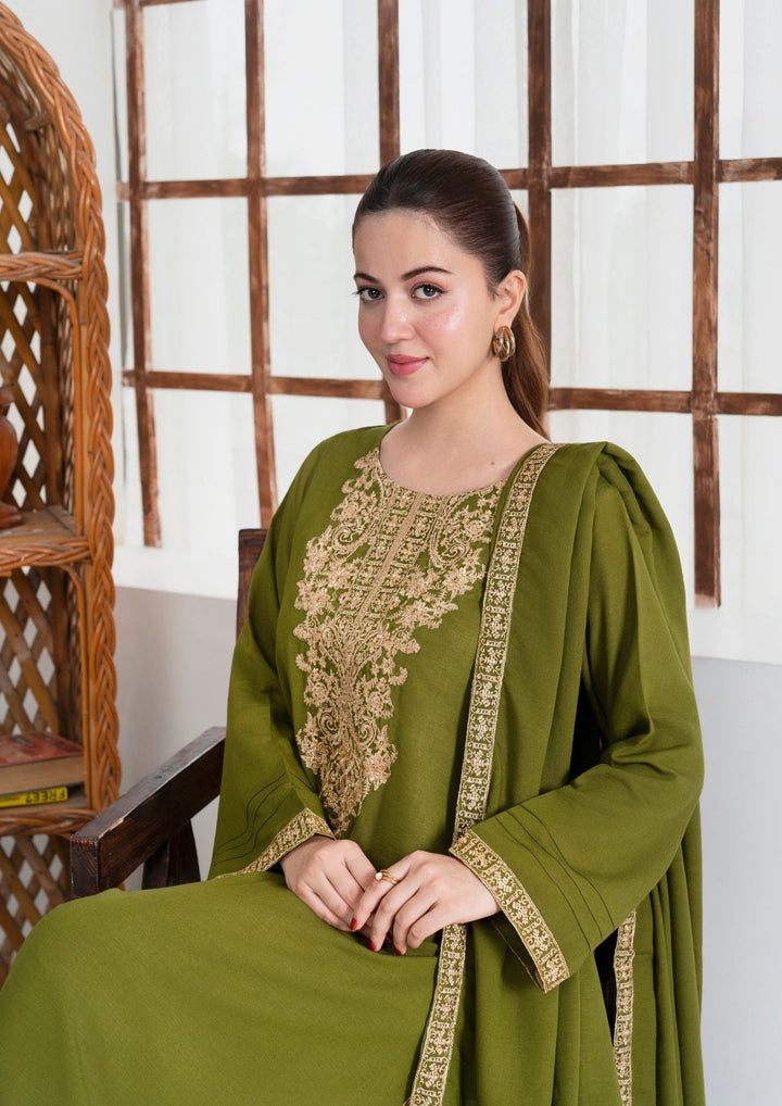 3Pc Tilla Embroidered Silk Karandi with Tilla Embroidered Border Shawl AML-W25-0015