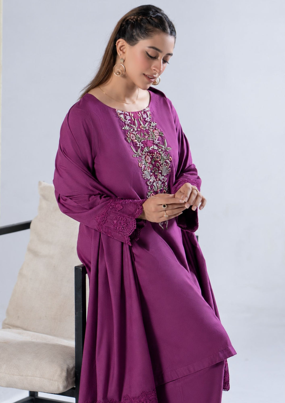 3Pc Embroidered Alpine Karandi Magenta SAY-W26-0020