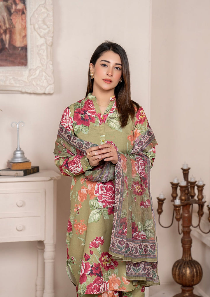 3Pc Printed Arabic Silk Lawn with Chiffon Dupatta Gulmeena-G26-0005