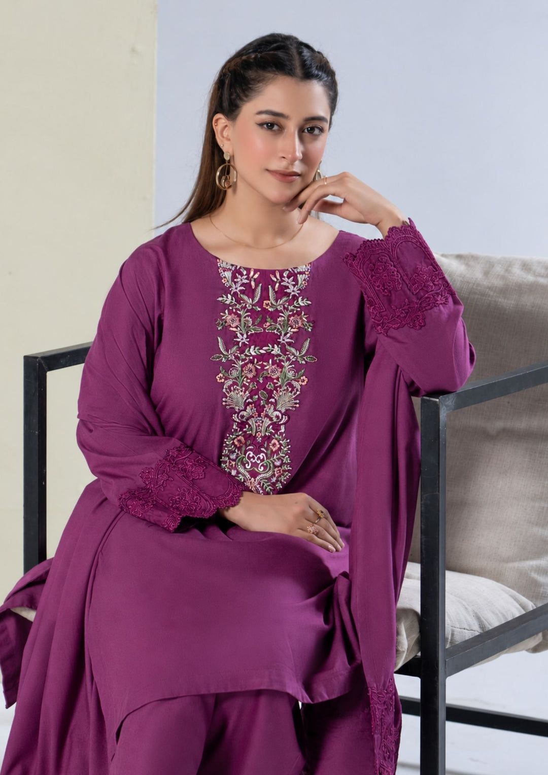 3Pc Embroidered Alpine Karandi Magenta SAY-W26-0020