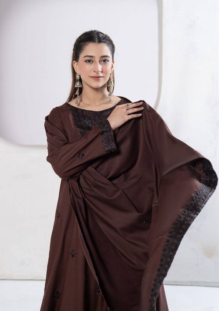 3Pc Embroidered Alpine Karandi Chocolate SAY-W26-0002