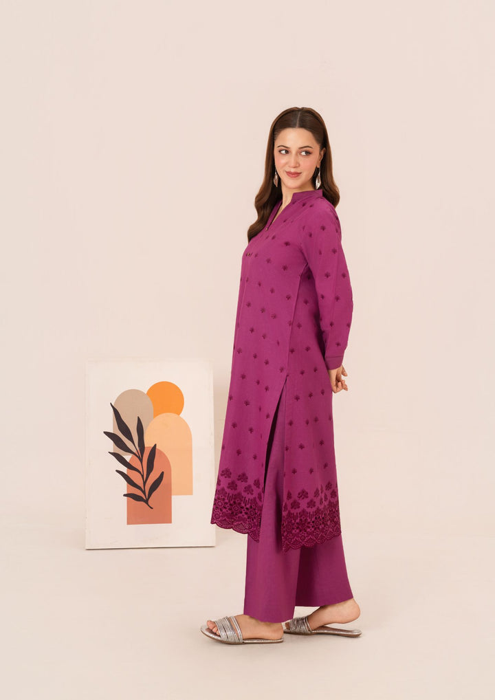 2pc Schiffli Embroidered Cambric Magenta Set Rozana-W25-0027