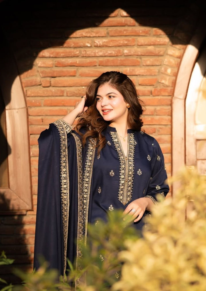 3Pc Tilla Embroidered Alpine with Tilla Embroidered Border Shawl W24-TIL-0014