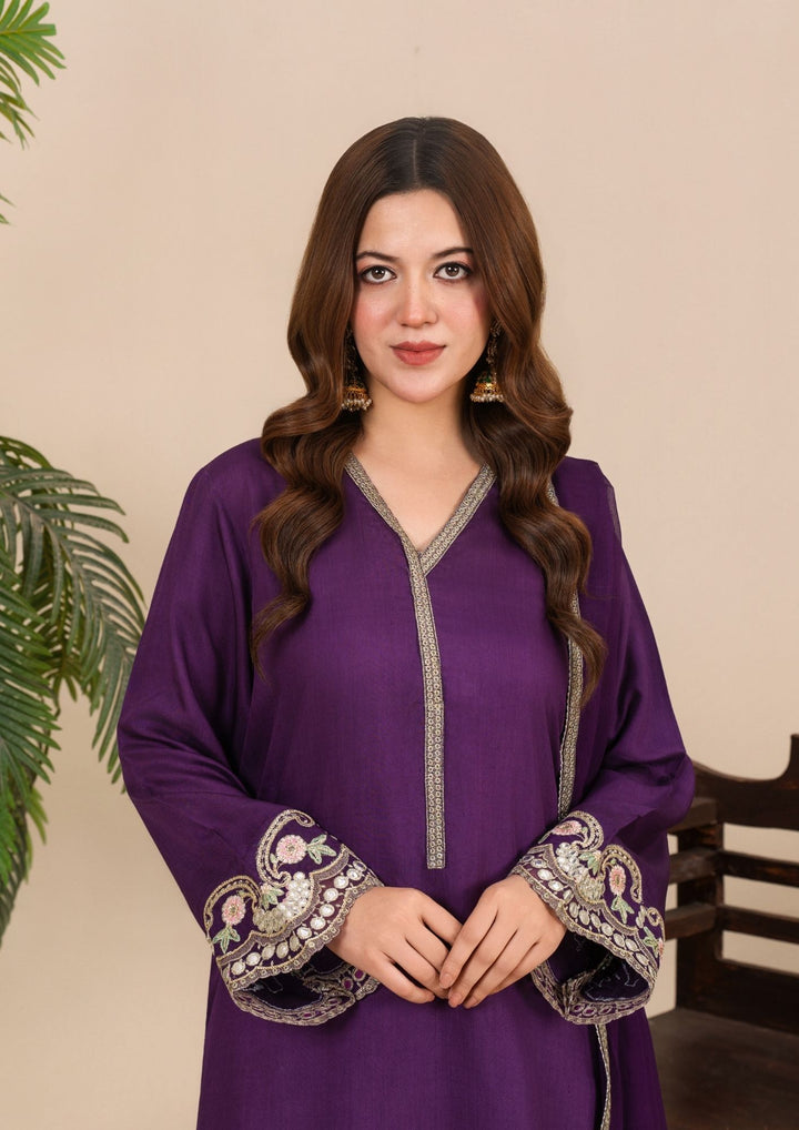 3-Piece Silk Viscose Suit with Chiffon Dupatta & Farshi Shalwar | BASANT-B25-0002
