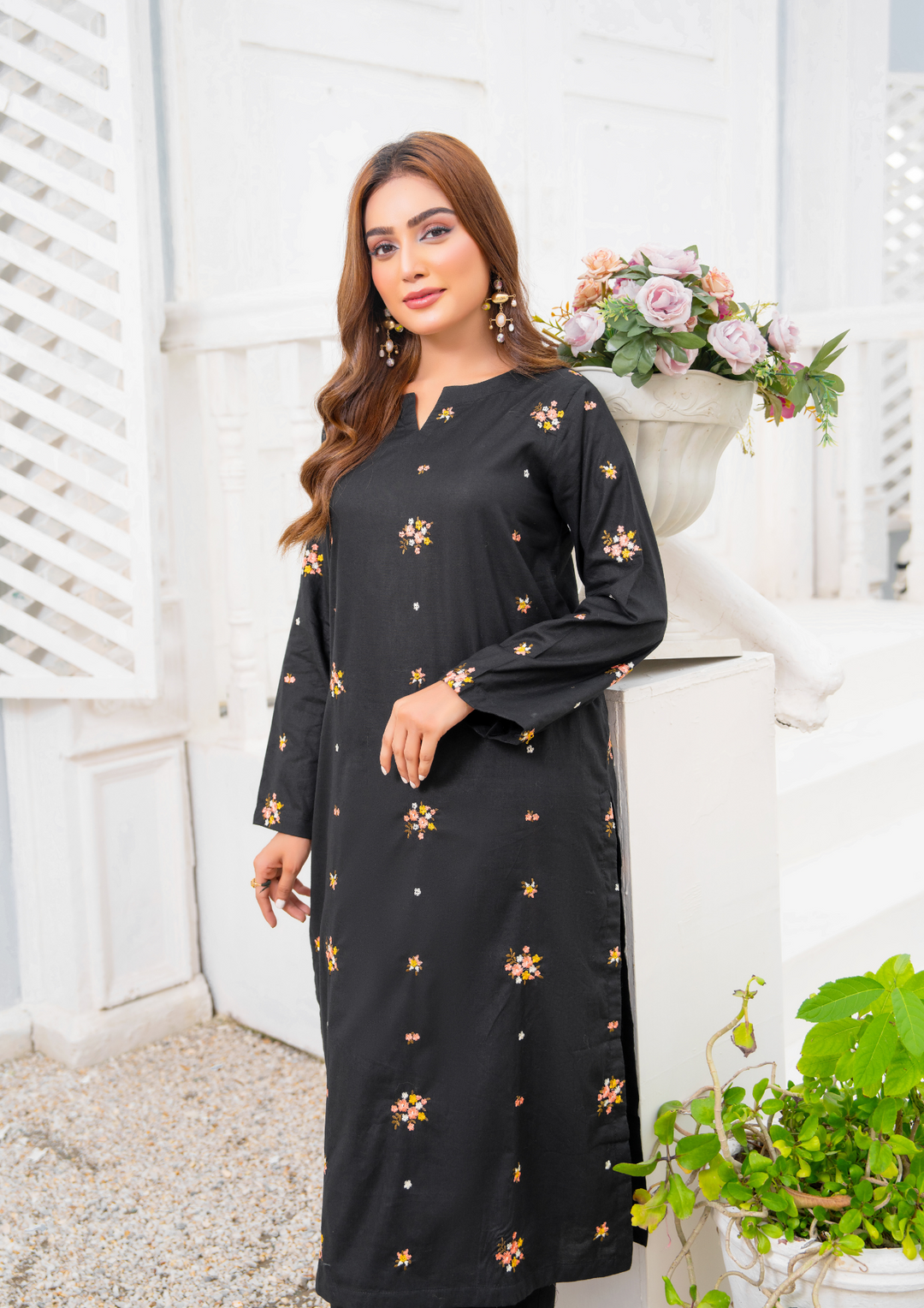 2 Pc Multi Embroidered Cotton Lawn Black ELD-0002