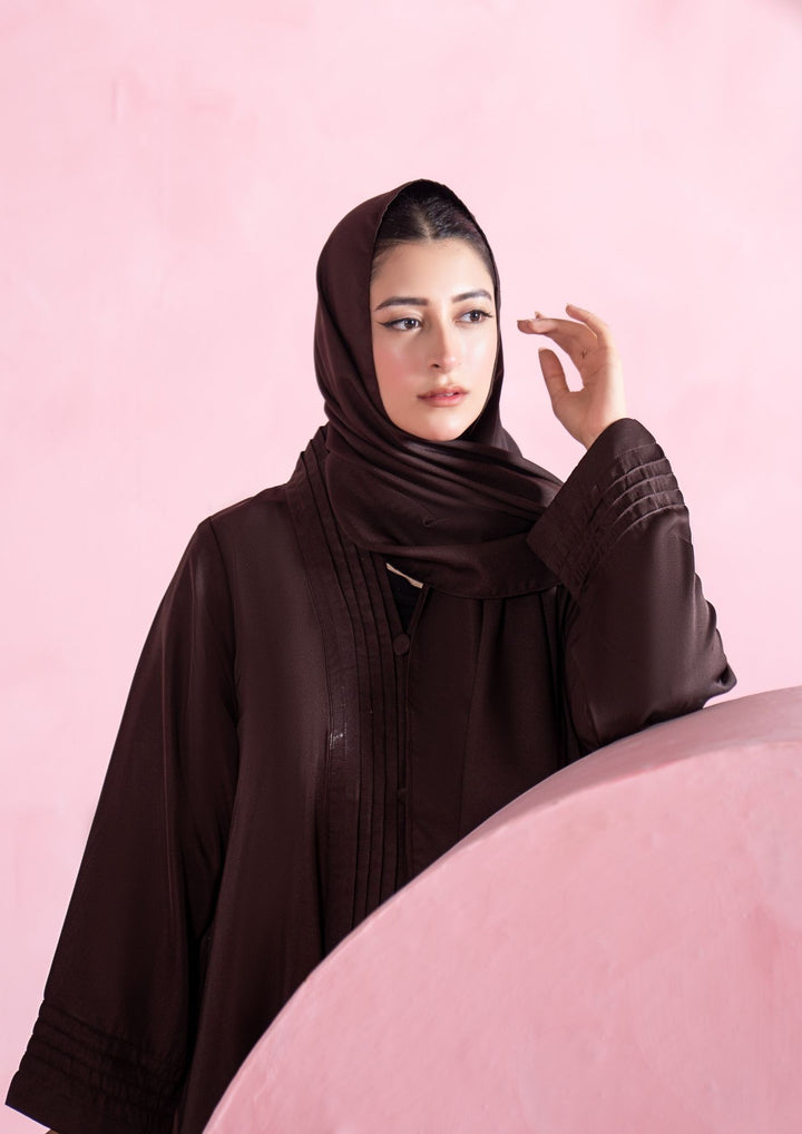 Mocha Pleated Button Abaya ABL-A26-0002