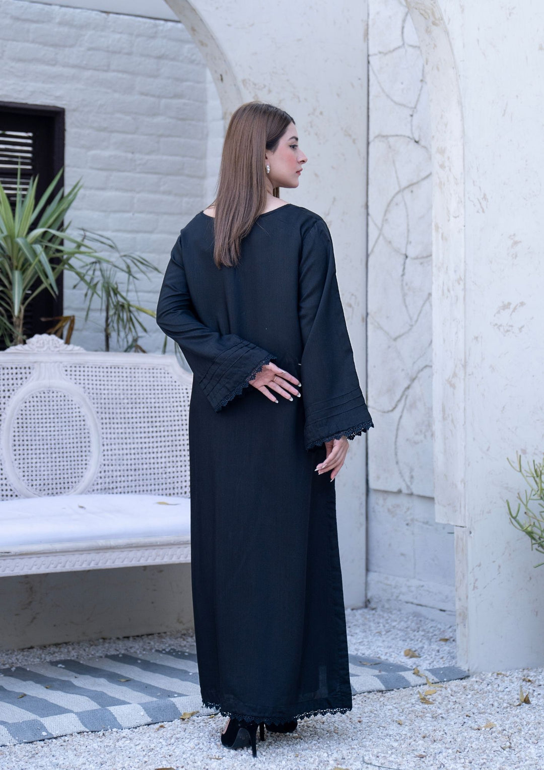 2Pc Silk Viscose Kaftan Black JUPITER-S26-0007